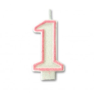 Świeczka urodzinowa "1" biało/róż. brokat