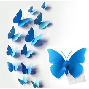 Motylki 3D PCV /12 szt. niebieskie
