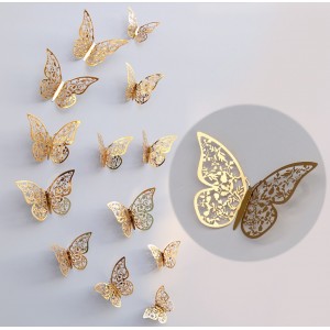Motylki 3D /12 szt. złote/metaliczne