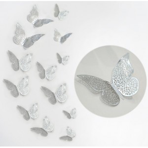 Motylki 3D /12 szt. srebrne/metaliczne