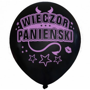 Balon Wieczór Panieński / perłowy, rogi, czarny, różowy nadruk