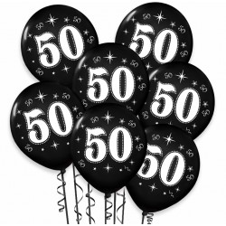 Balon urodzinowy / "50" metaliczny czarny 100 szt.