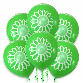 Balon zielony / białe kwiatki 100 szt.