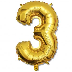 Balon cyfra złota "3" 75 cm