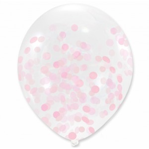 Balon przeźroczysty / konfetti różowe 100 szt.