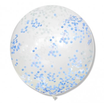 Balon przeźroczysty 90 cm / konfetti pastelowe niebieskie  25 szt.