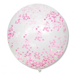 Balon przeźroczysty 90 cm / konfetti pastelowe różowe  25 szt.