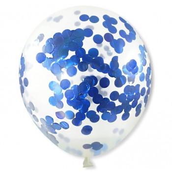 Balon przeźroczysty / konfetti metaliczne niebieskie 100 szt.