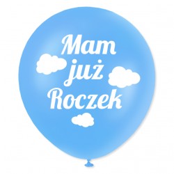 Balon dekoracyjny, niebieski / Mam już roczek - biały 100 szt.