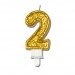 Świeczka urodzinowa "2" złota mocny brokat