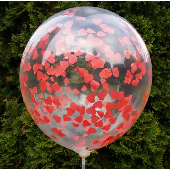 Balon przeźroczysty / konfetti czerwone serca 100 szt.
