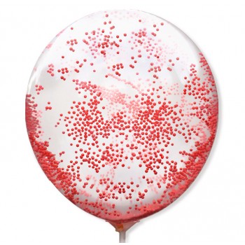 Balon przeźroczysty / piankowe kuleczki j. czerwone 100 szt.