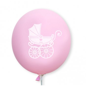 Balon różowy / biały wózeczek
