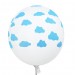 Balon dekoracyjny, biały / chmurki - niebieske 100 szt.